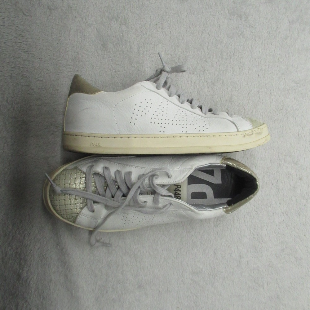 P448 John Women 7.5 EU38‎ Sneakers White Low Top Leather Shoes Lace Up Casual
